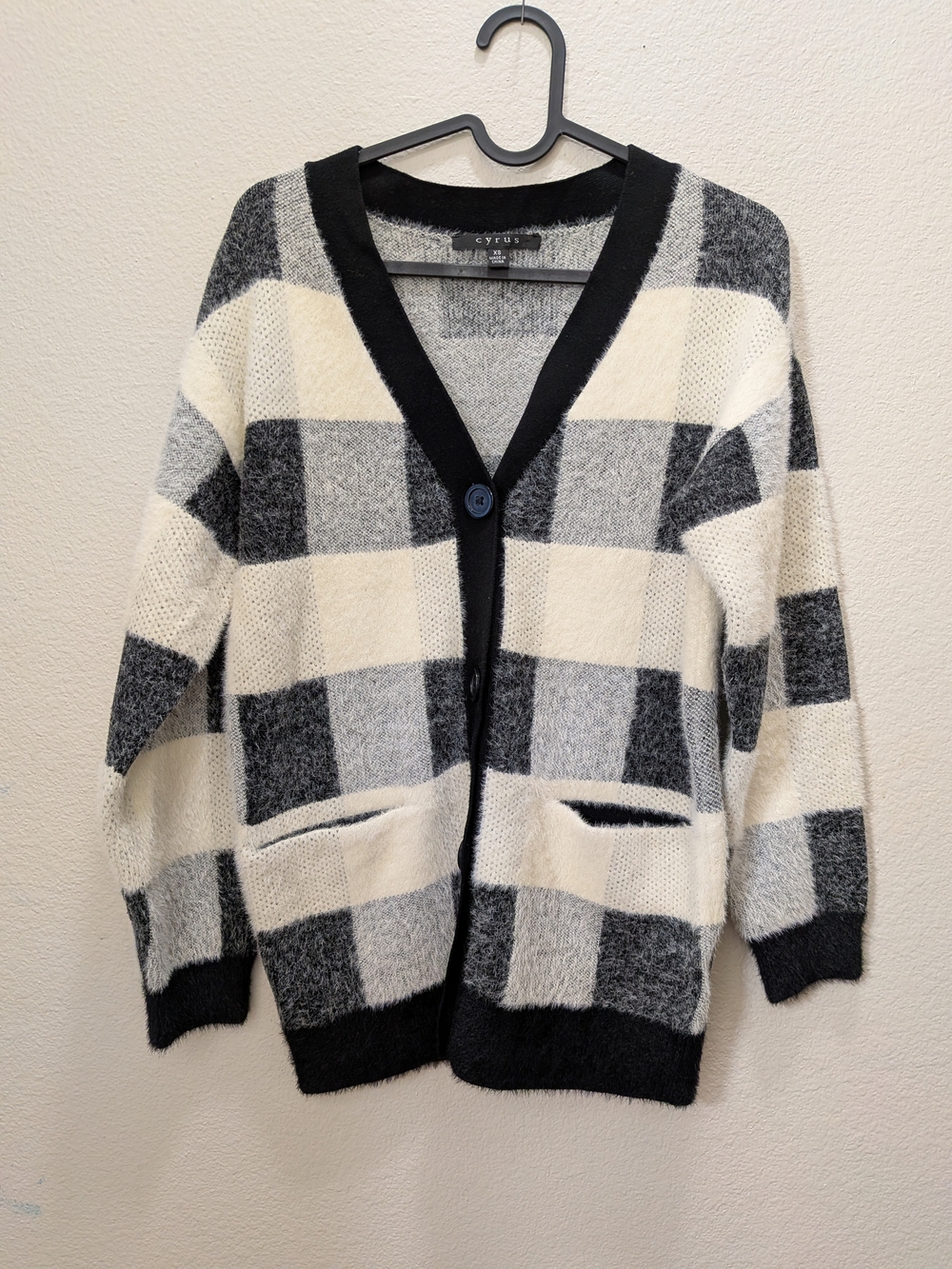 Cyrus Black & Cream Buffalo Check Button-Up Cardigan Size XSM